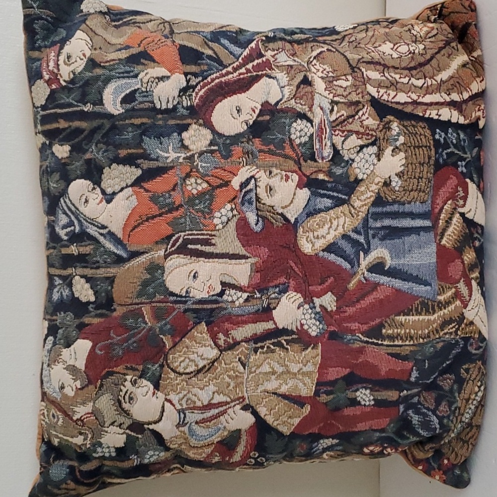 Vintage Tapestry Medieval Period Scene 16 X 16"